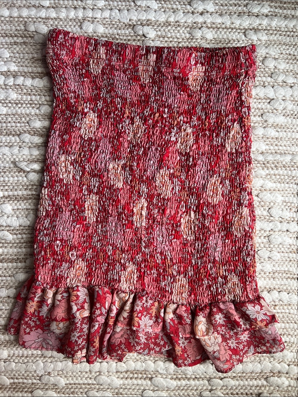 Women’s Smocked Floral Ruffle Skirt — Red